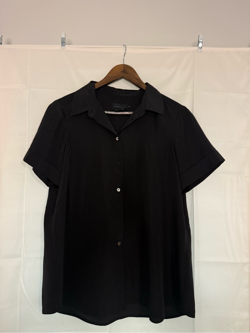 Hatch Black Short-Sleeve Button Down Blouse
